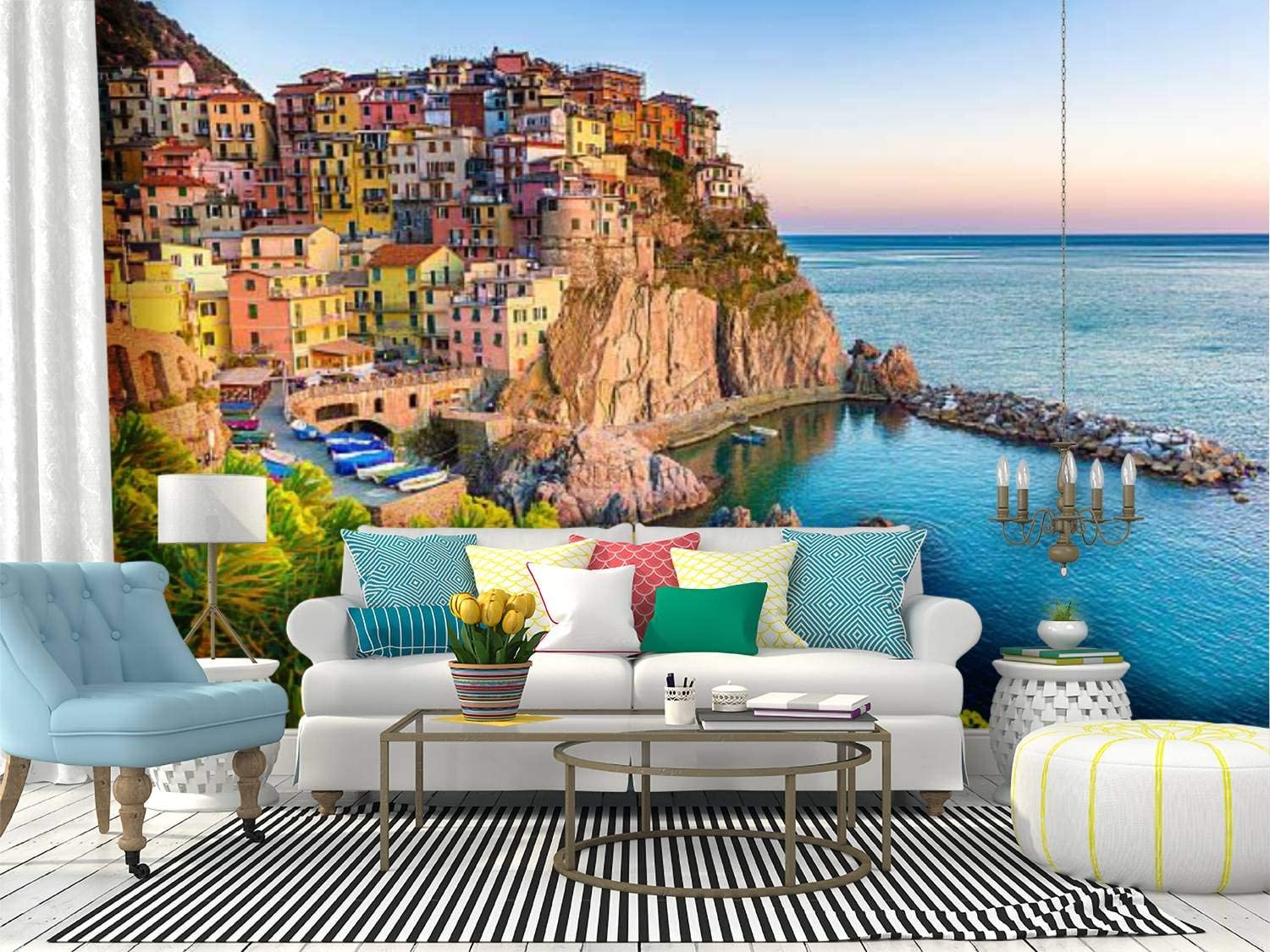 1500x1125 sunset in manarola, cinque terre, italy cityscape seasides and Canvas Print Wallpaper Wall Mural Self Adhesive Peel & Stick Wallpaper Home Craft Wall Decal Wall Poster Sticker for Living Room: Kitchen