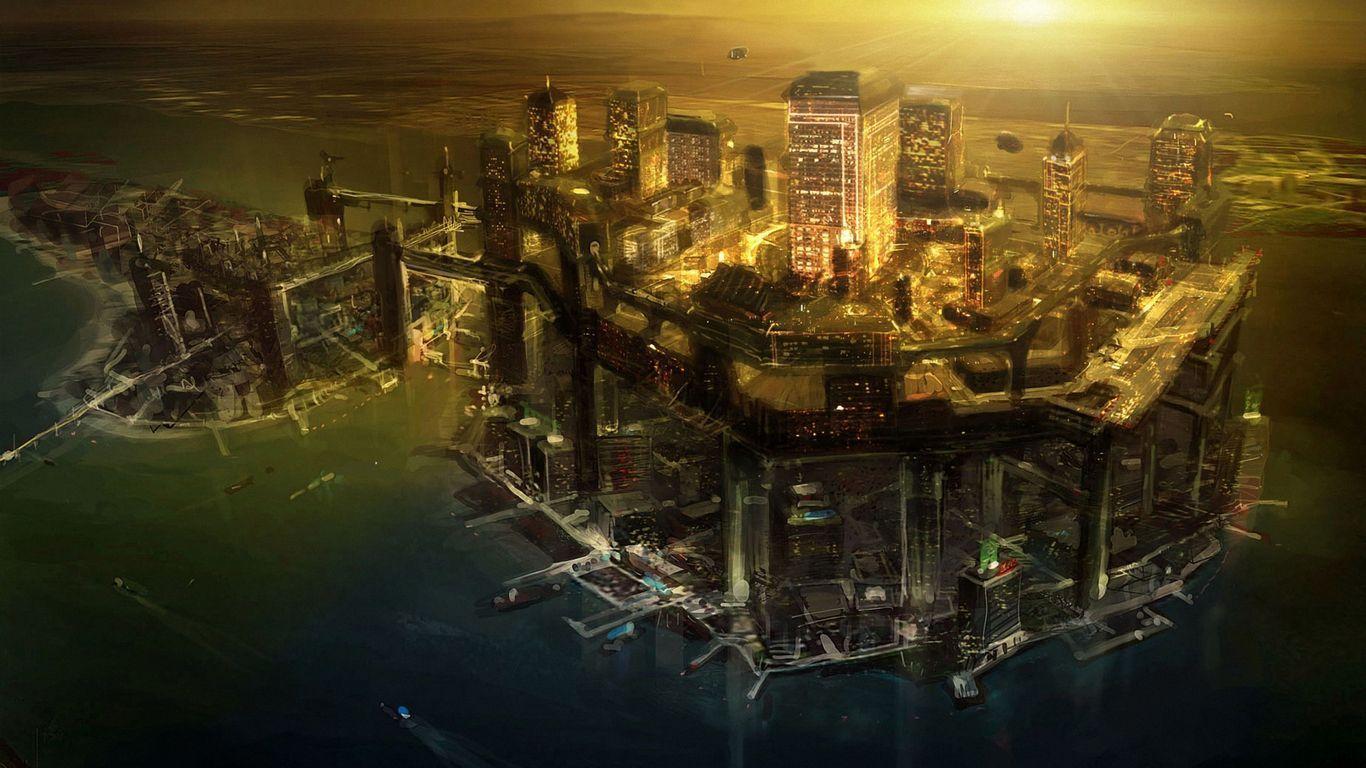 1366x768 Dystopian Futuristic Desktop Wallpaper. Futuristic city, Deus ex, Deus ex human