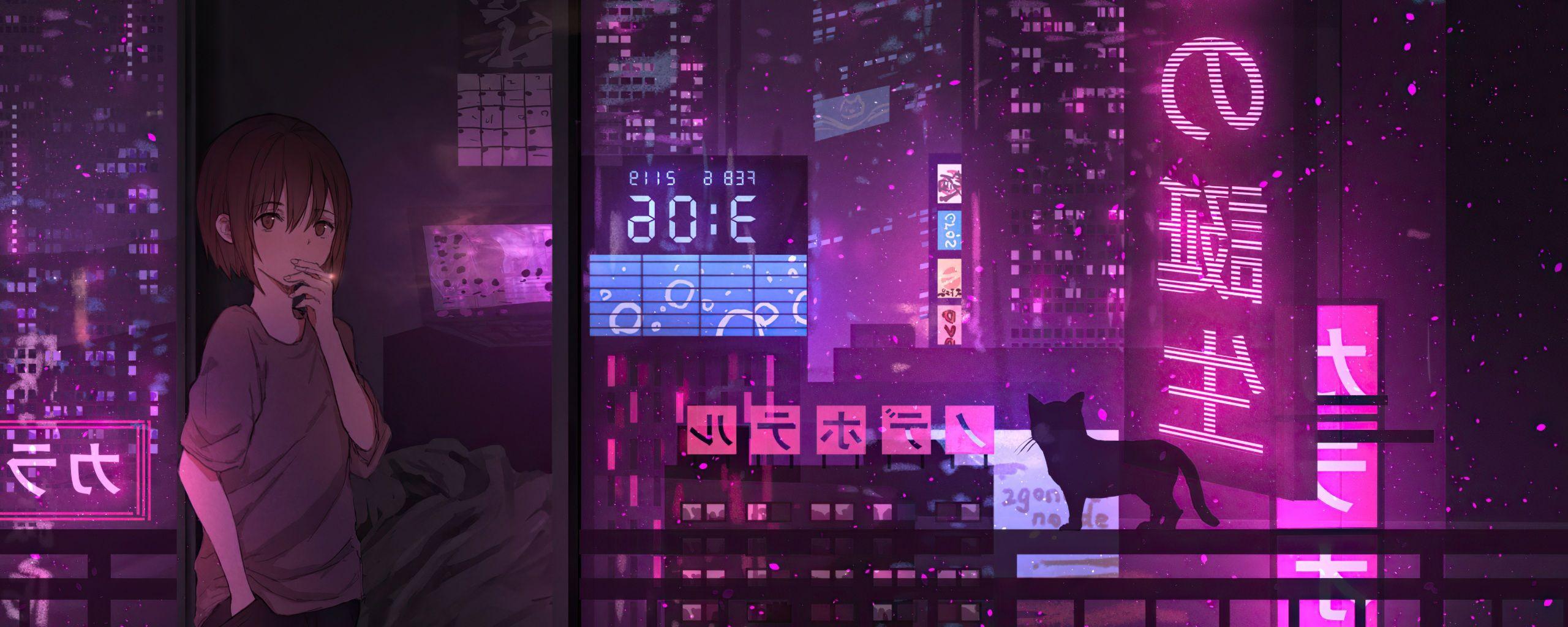 Futuristic cyberpunk anime city - backiee