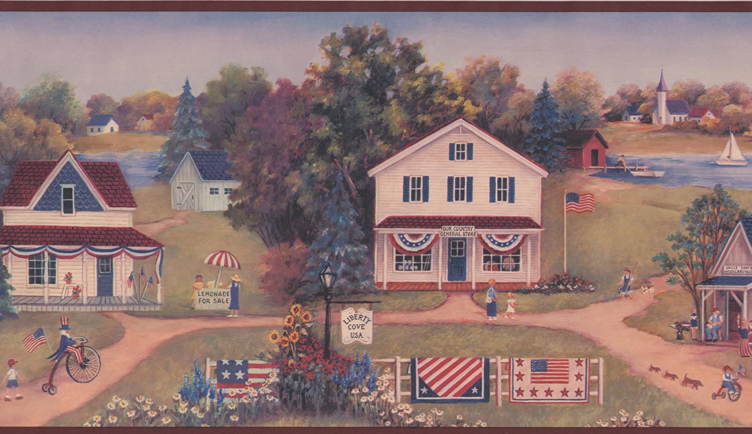 1500x866 Vintage American Countryside Wallpaper Border for Kitchen Bathroom Living Room, Roll 15' x 8: Home & Kitchen