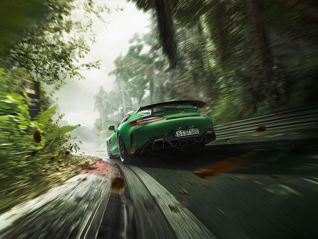 1024x768 Green Mercedes Benz AMG GT R Rear Wallpaper