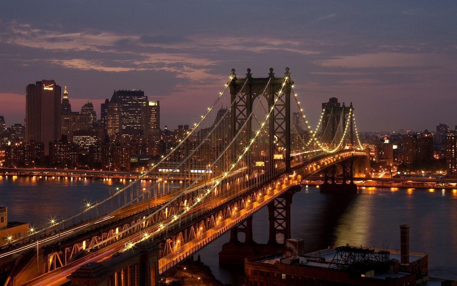1600x1000 Desktop HD Wallpaper Free Downloads: Beautiful Bridges in Nights HD Wallpaper. New york bridge, Brooklyn bridge new york, Manhattan bridge