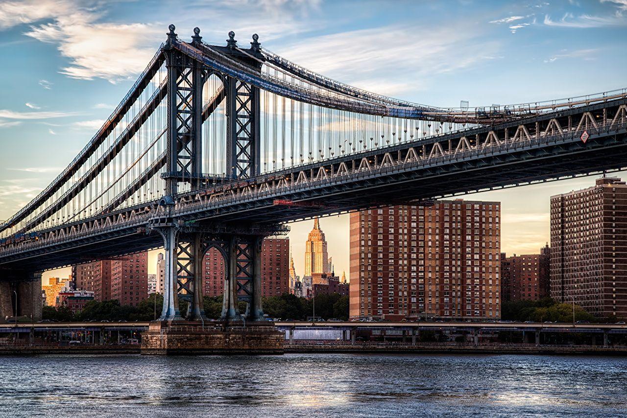 1280x854 Wallpaper New York City Manhattan HDRI bridge Sky Rivers Cities