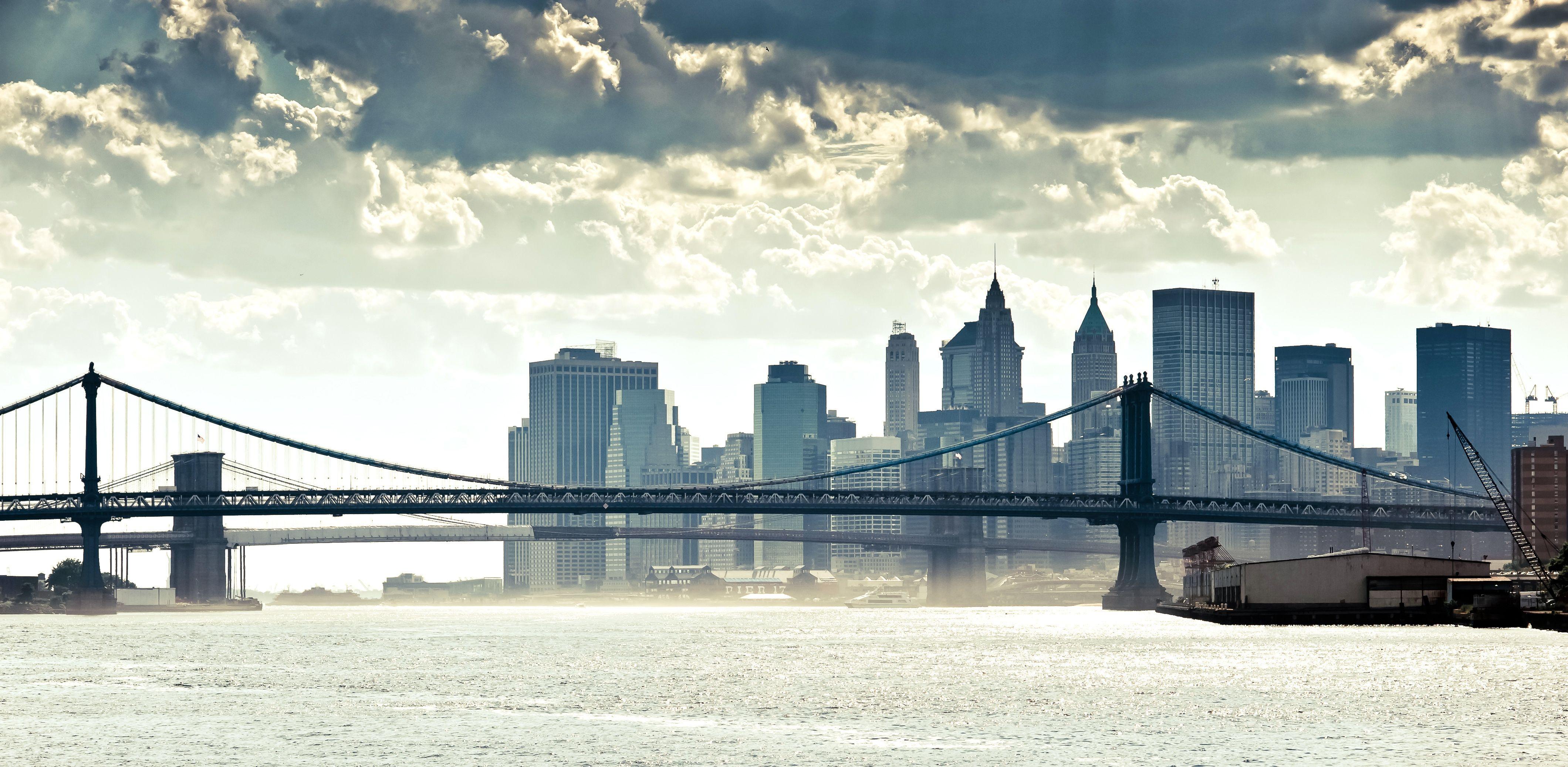 4240x2075 Download wallpaper 4240x2075 new york, manhattan, panorama, river, bridge HD background