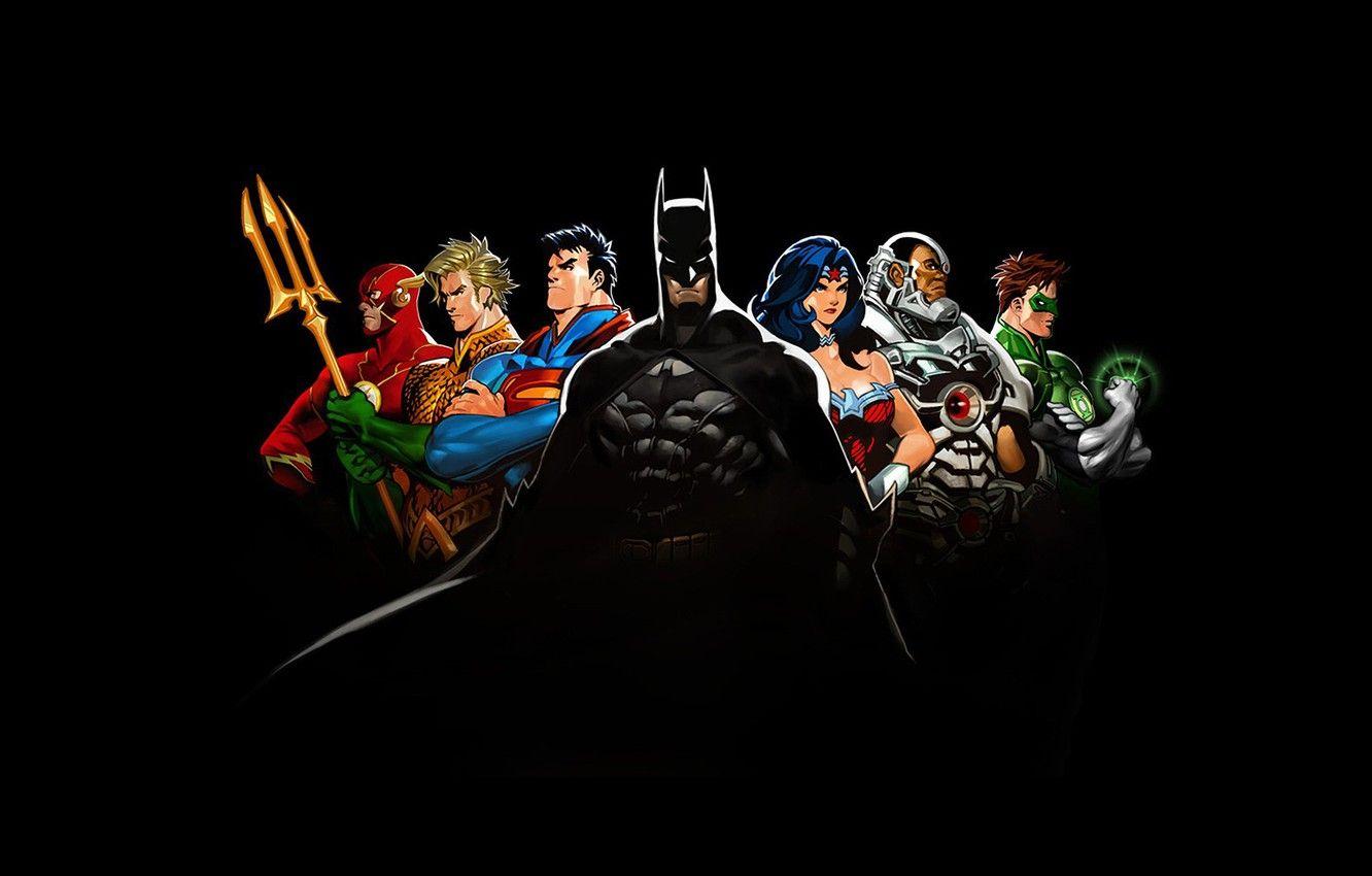 1332x850 Wallpaper Wonder Woman, black, Batman, background, Green Lantern, Superman, DC Comics, Cyborg, Flash, Aquaman, Justice League image for desktop, section фантастика