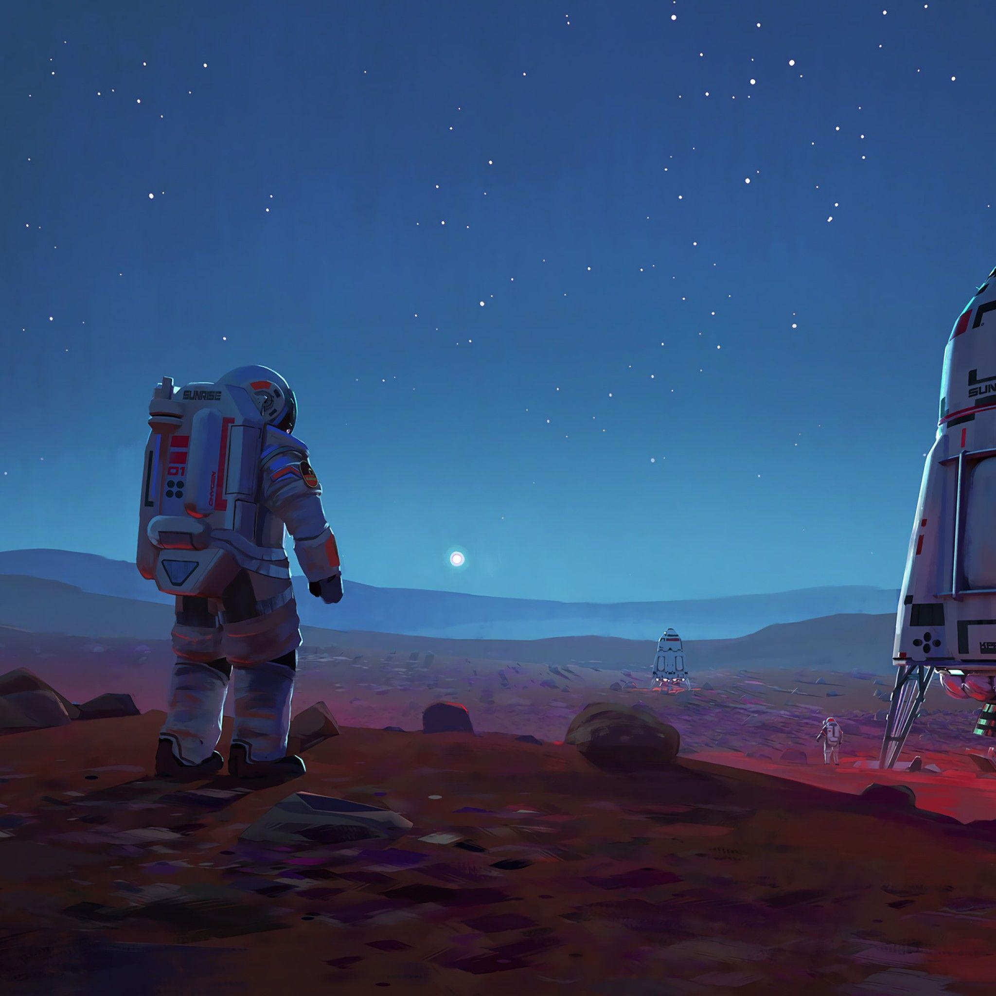 2048x2048 Wallpaper Astronaut, Mars, Sunrise, Spaceship, HD, Space,. Wallpaper for iPhone, Android, Mobile and Desktop