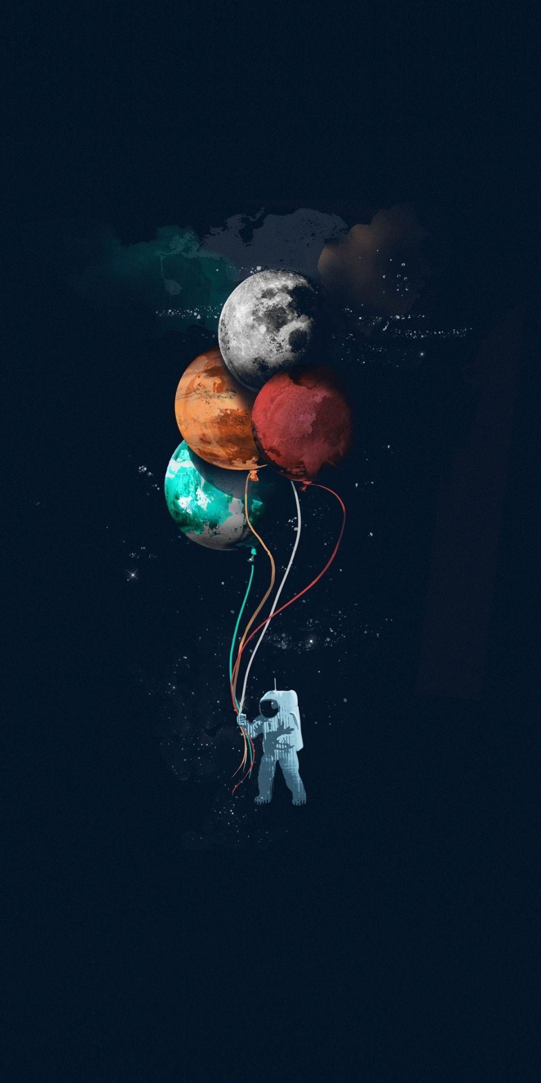 1080x2160 Astronaut, balloons, space, minimal, art wallpaper. Art wallpaper iphone, Space art wallpaper, Space art