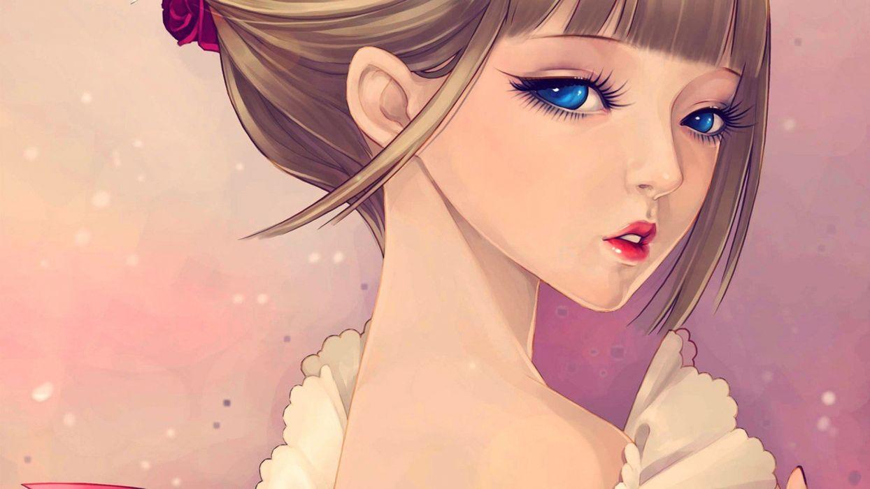 1244x700 Beauty Anime Blonde Girl Blue Eyes Wallpaperx1080
