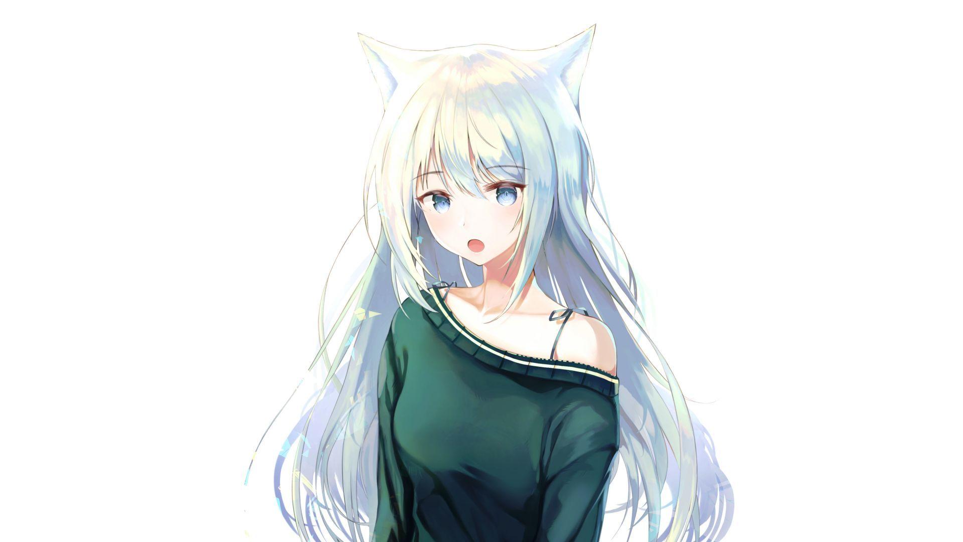 1920x1080 Desktop wallpaper white hair, curious, hangover, anime girl, blue eyes, HD image, picture, background, 304d8c