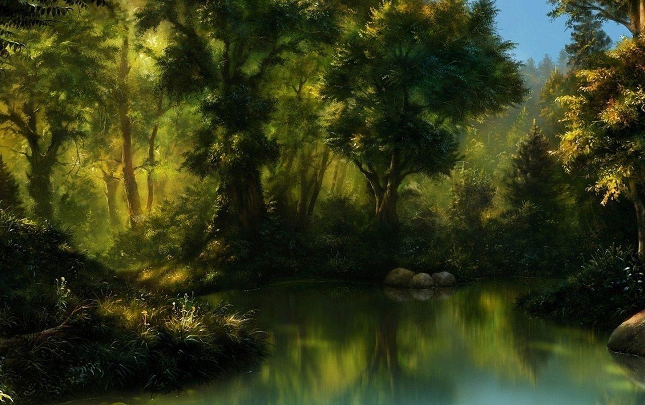 1280x804 Forest & Sea Painting wallpaper. Forest & Sea Painting