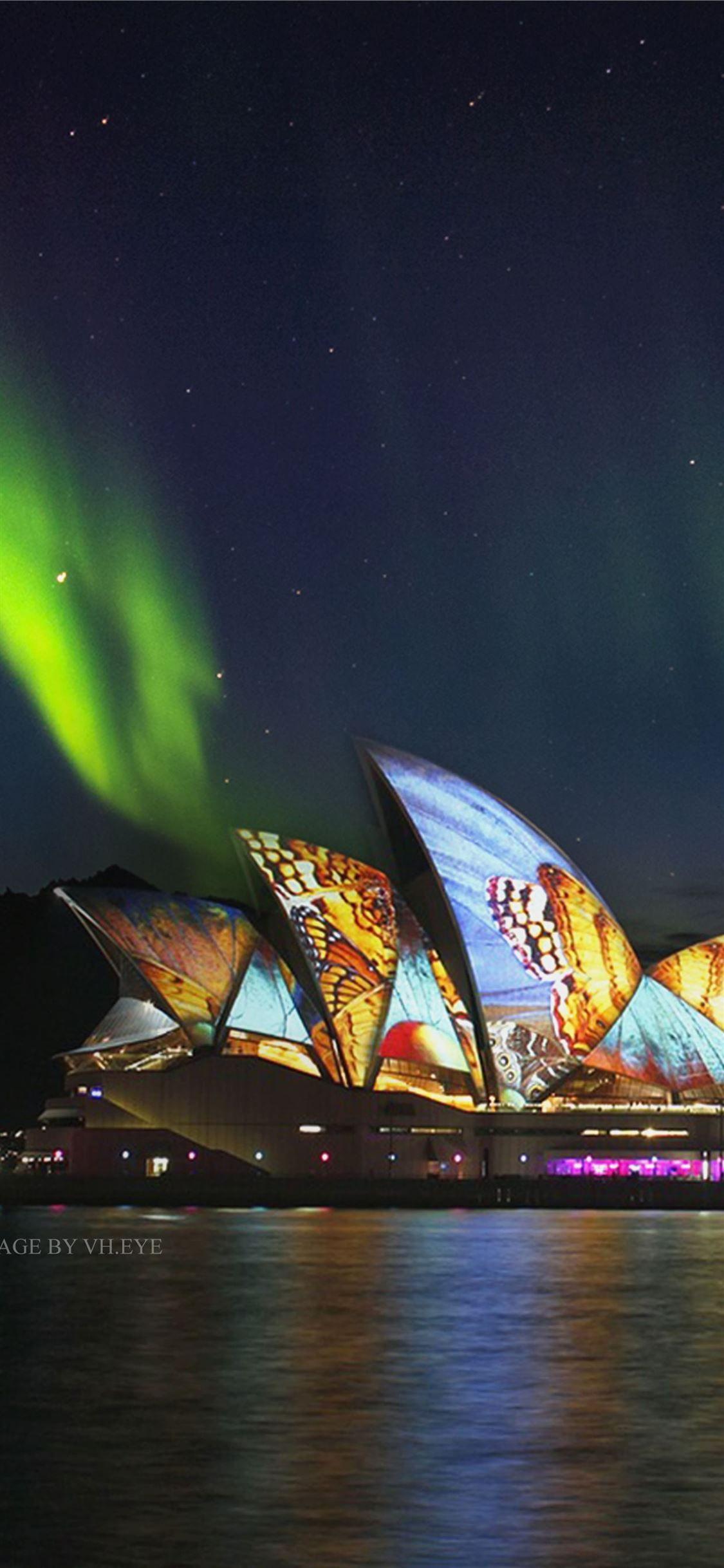 1125x2436 Australia Sydney Opera House Butterflies Monarch i. iPhone 11 Wallpaper Free Download