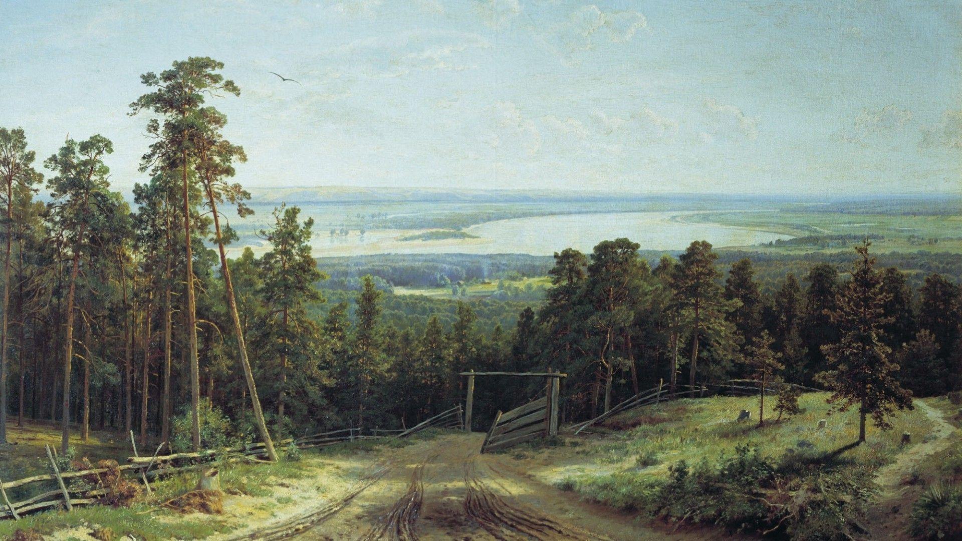 1920x1080 painting, Road, Landscape, Nature, Trees, Forest Wallpaper HD / Desktop and Mobile Background