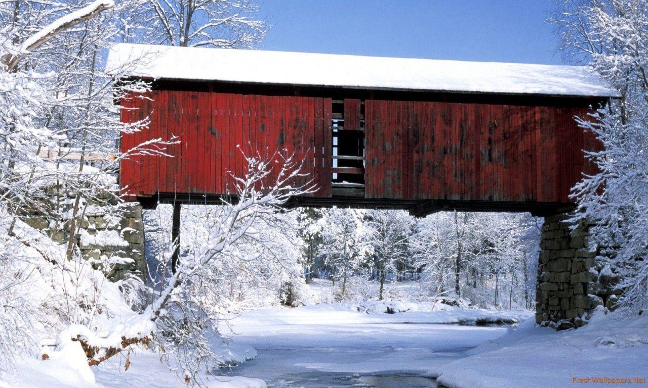1280x768 Rustic Bridge in Winter, Northfield Falls, Vermont wallpaper