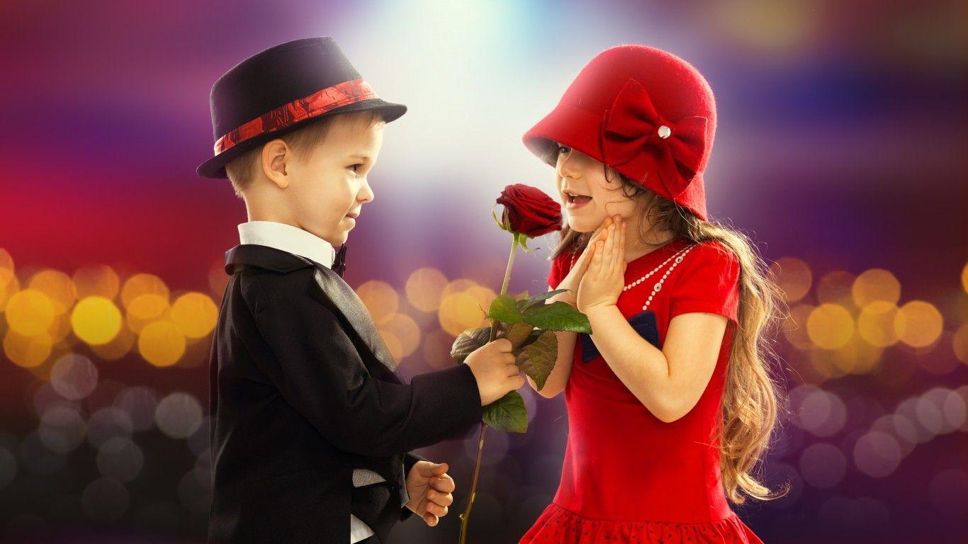 1366x768 Download wallpaper valentine's day, love, couple, rose, boy, little girl, child, romance, mood resolutio. Cute boy wallpaper, Cute love wallpaper, Boys wallpaper