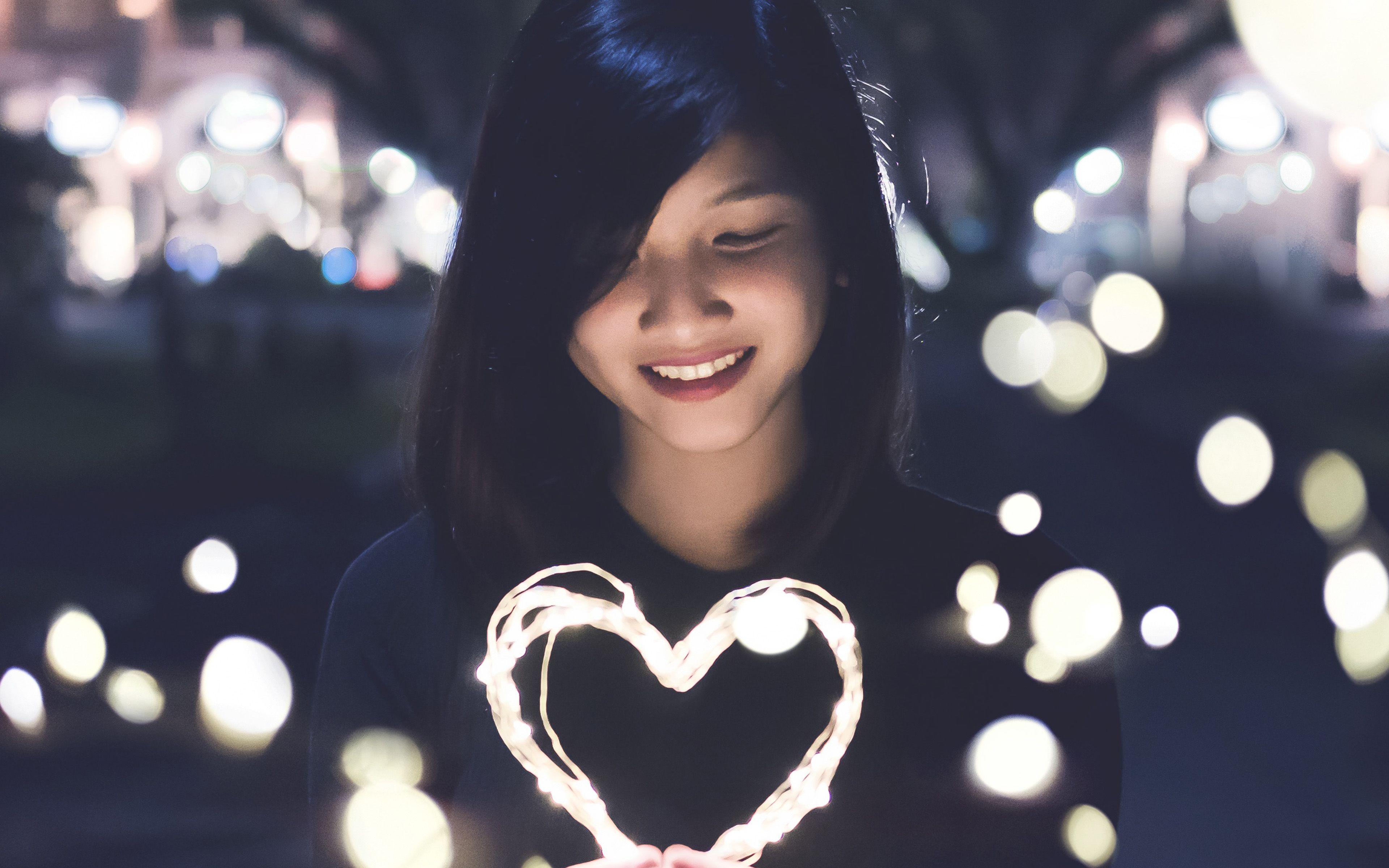 3840x2400 Love Girl Light Dark Night Bokeh Wallpaper