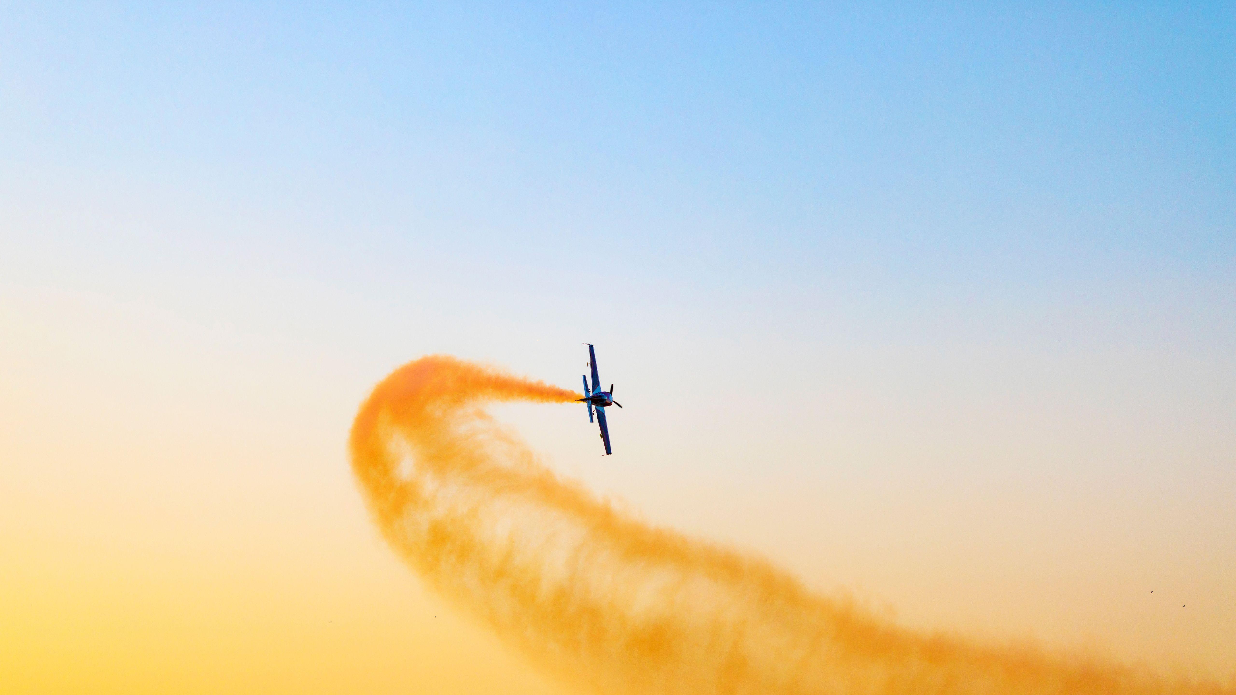 5120x2880 Airplane Throwing Yellow Smoke Flight 5k 5k HD 4k Wallpaper, Image, Background, Photo and Picture