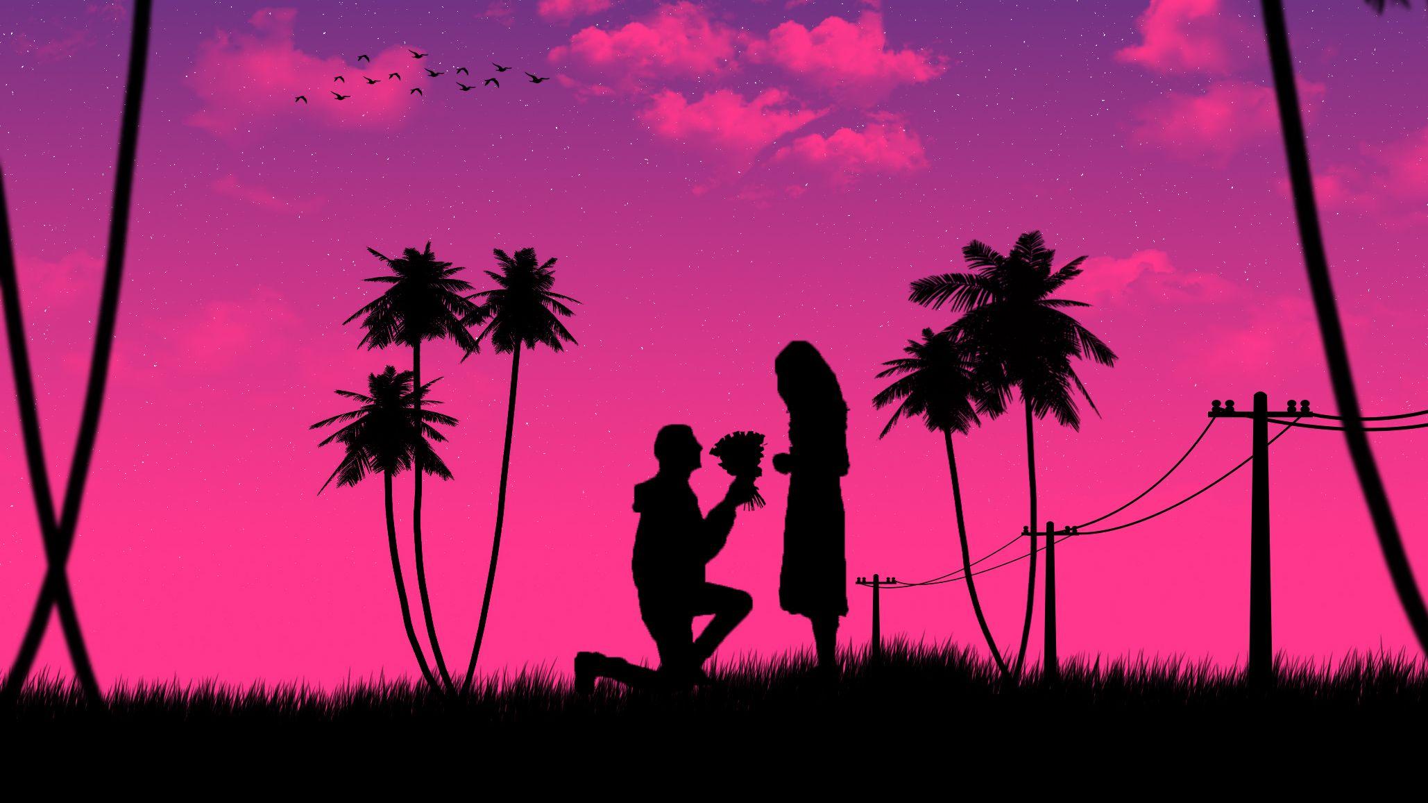 2058x1157 Boy Kneeling Down Giving Flowers To Girl, HD Love, 4k Wallpaper, Image, Background, Photo and Picture