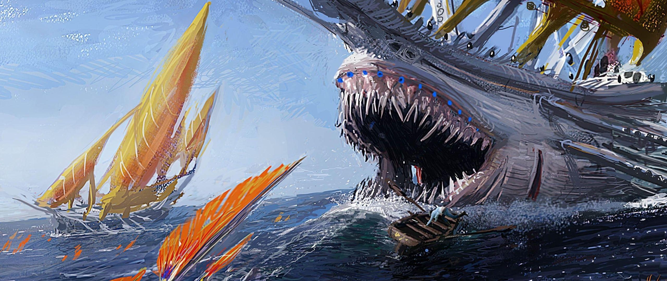 2560x1080 ship, shark, jaws 2560x1080 Resolution Wallpaper, HD Fantasy 4K Wallpaper, Image, Photo and Background