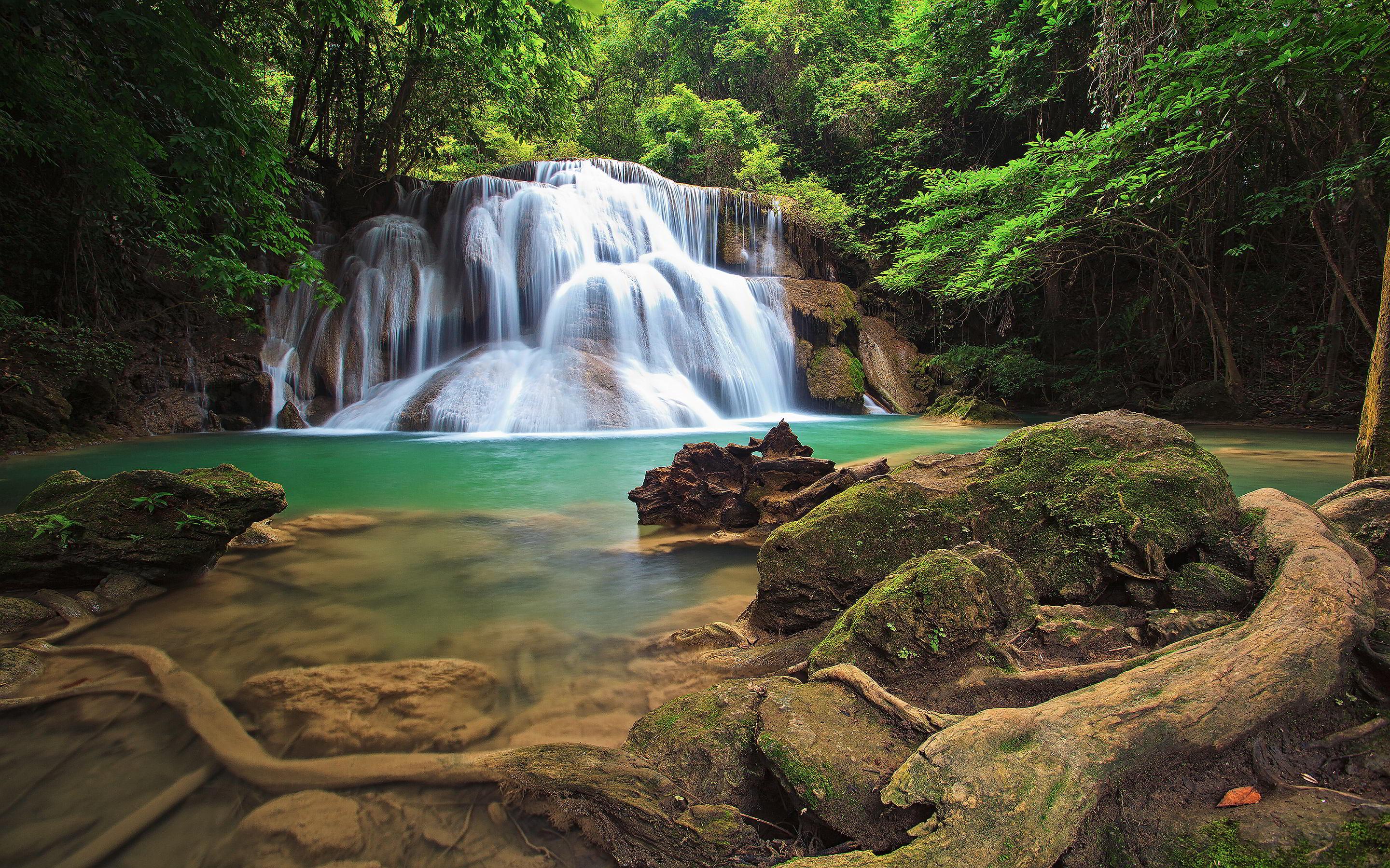 2880x1800 waterfall image forest Desktop Wallpaperk HD