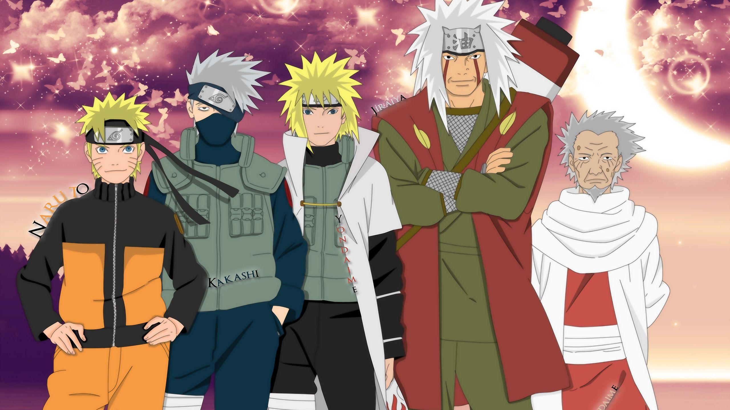 2560x1440 Download wallpaper anime, naruto, naruto, the fourth Hokage, Minato, namikaze, kakashi, jiraiya, yondaime hokage, sandaime hokage, section shonen in resolution 2560x1440