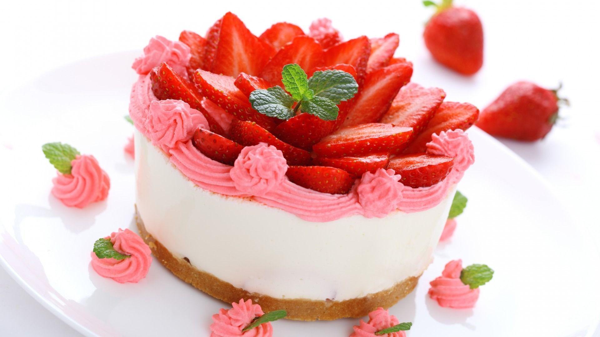 1920x1080 Strawberries Cake : Desktop and mobile wallpaper. Food, Dessert recipes easy, Desserts