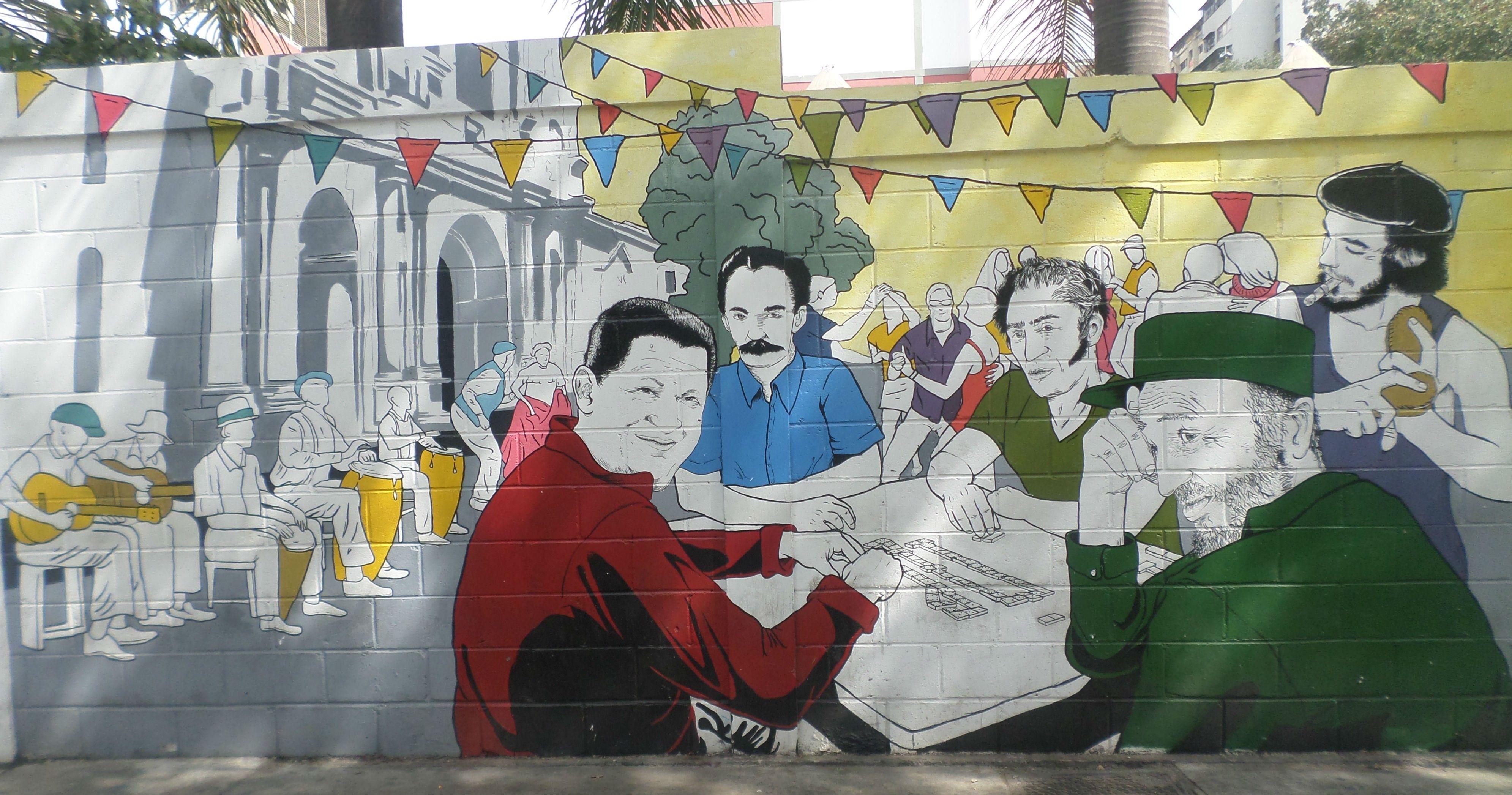 3982x2094 walls fidel castro hugo chavez jose marti simon bolivar che guevara caracas street art Wallpaper HD / Desktop and Mobile Background