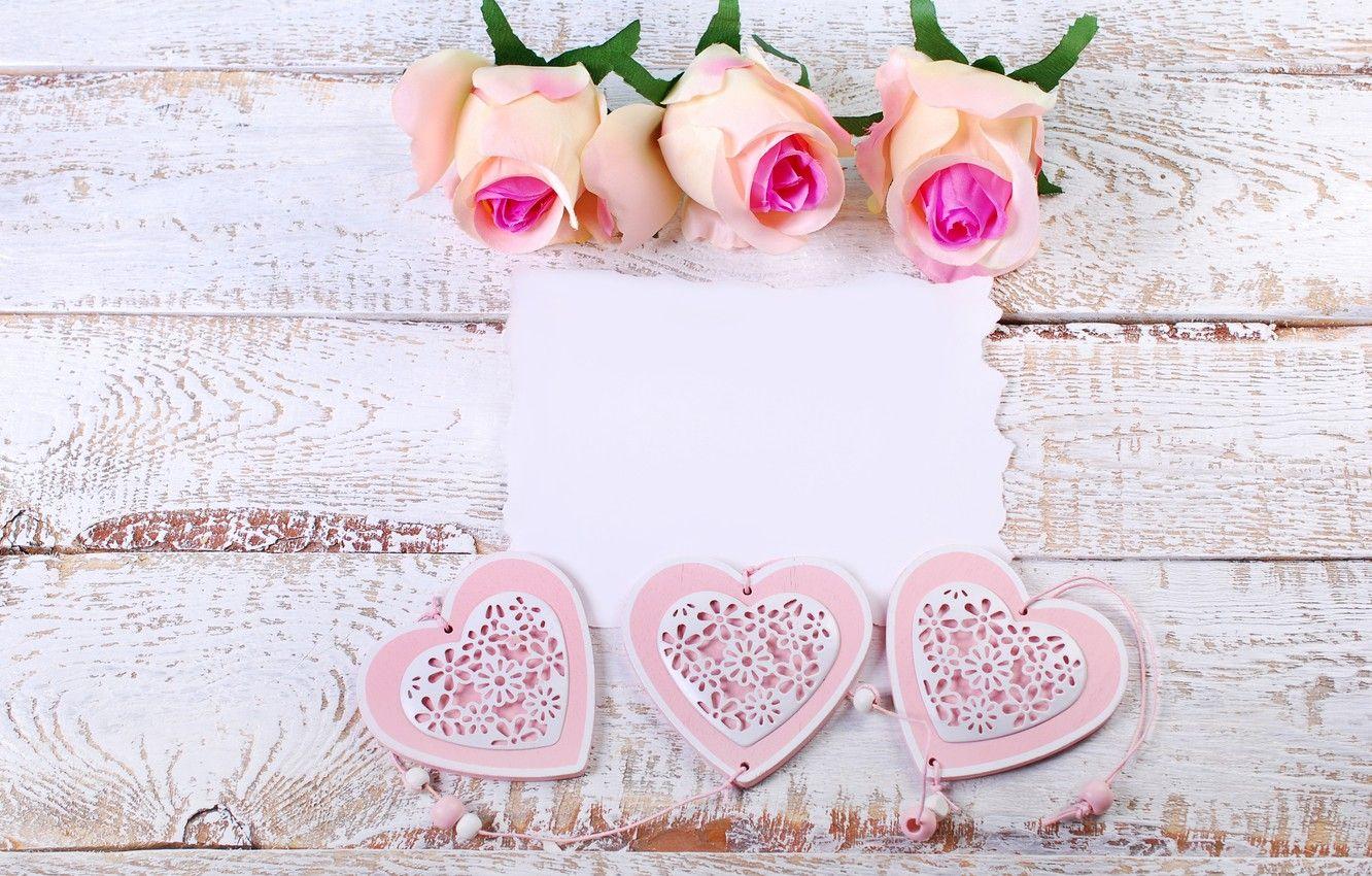 1332x850 Wallpaper roses, hearts, love, heart, wood, pink, flowers, romantic, petals, roses, pink roses, pastel image for desktop, section праздники