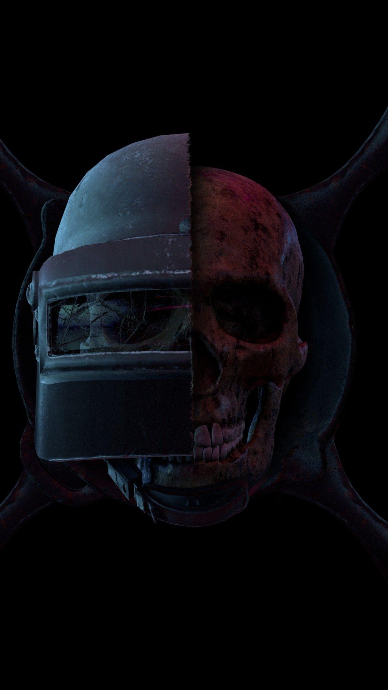 1242x2208 PUBG 4K Wallpaper, helmet, Skull, Black background, Games