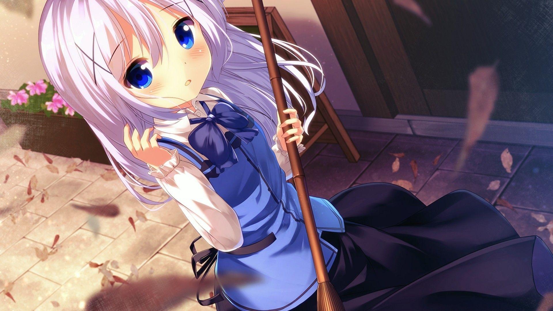 1920x1080 Download 1920x1080 Kafuu Chino, Gochuumon Wa Usagi Desu Ka, White Hair Wallpaper for Widescreen