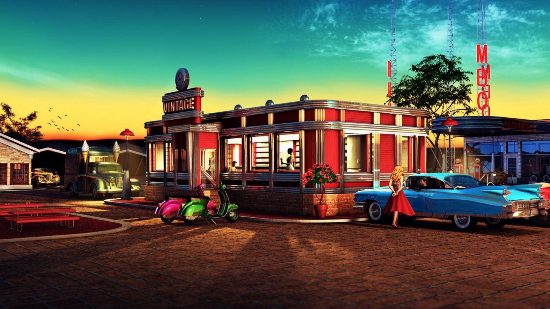 1920x1080 Delightful Vintage Restaurant desktop PC and Mac wallpaper