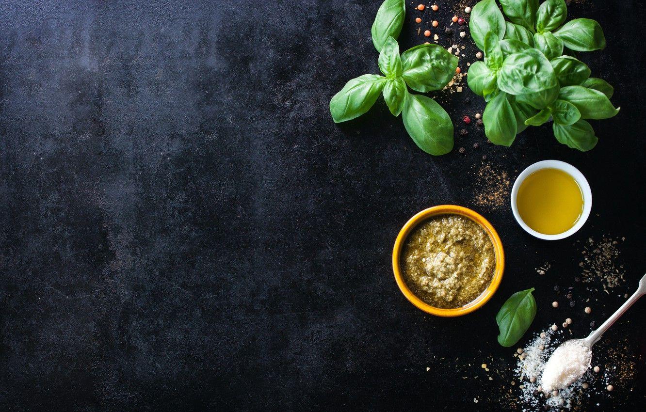 1332x850 Wallpaper spoon, sauce, salt, olive oil, Basil, pesto image for desktop, section еда