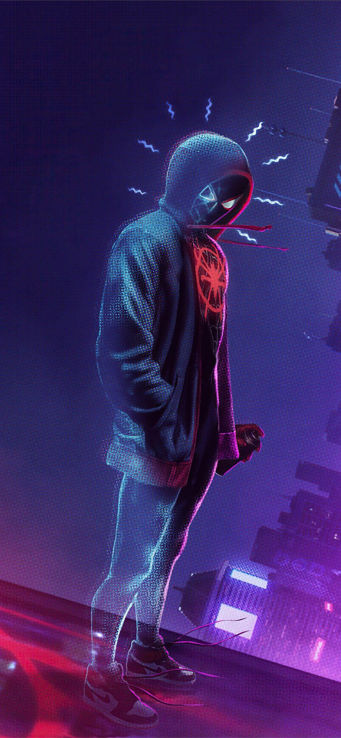 1125x2436 spider man miles morales noise iPhone X Wallpaper Free Download
