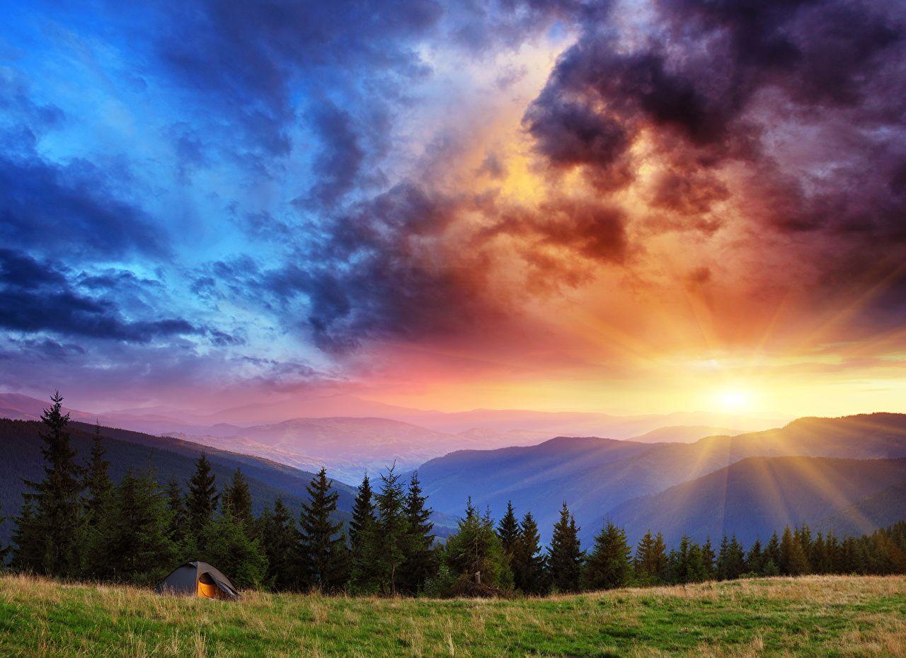 1280x930 Desktop Wallpaper Nature Spruce Mountains Sky Scenery sunrise and