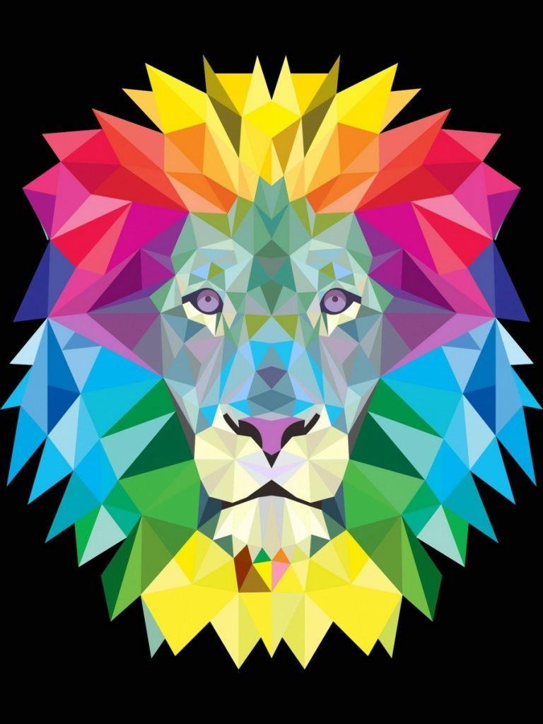 768x1024 Colorful Geometric Lion iPad wallpaper