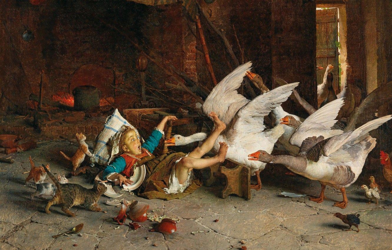 1332x850 Wallpaper Italian artist, Italian painter, Gaetano Chierici, Gaetano Chierici, oil on canvas, Surprise!, Surprised! image for desktop, section живопись