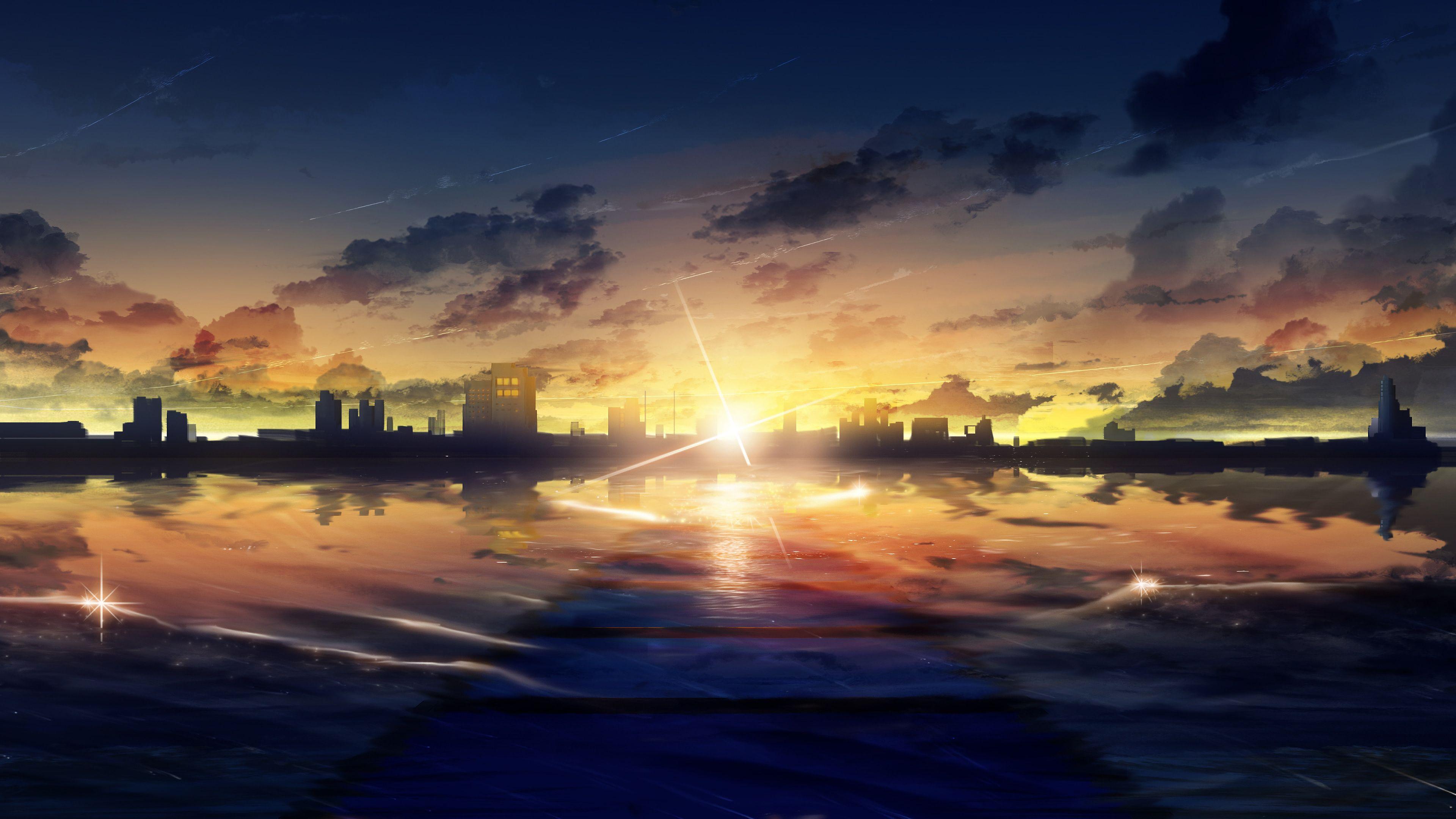 3840x2160 Sunrise, Anime, City, Scenery, Landscape, 4K wallpaper. Mocah.org HD Desktop Wallpaper