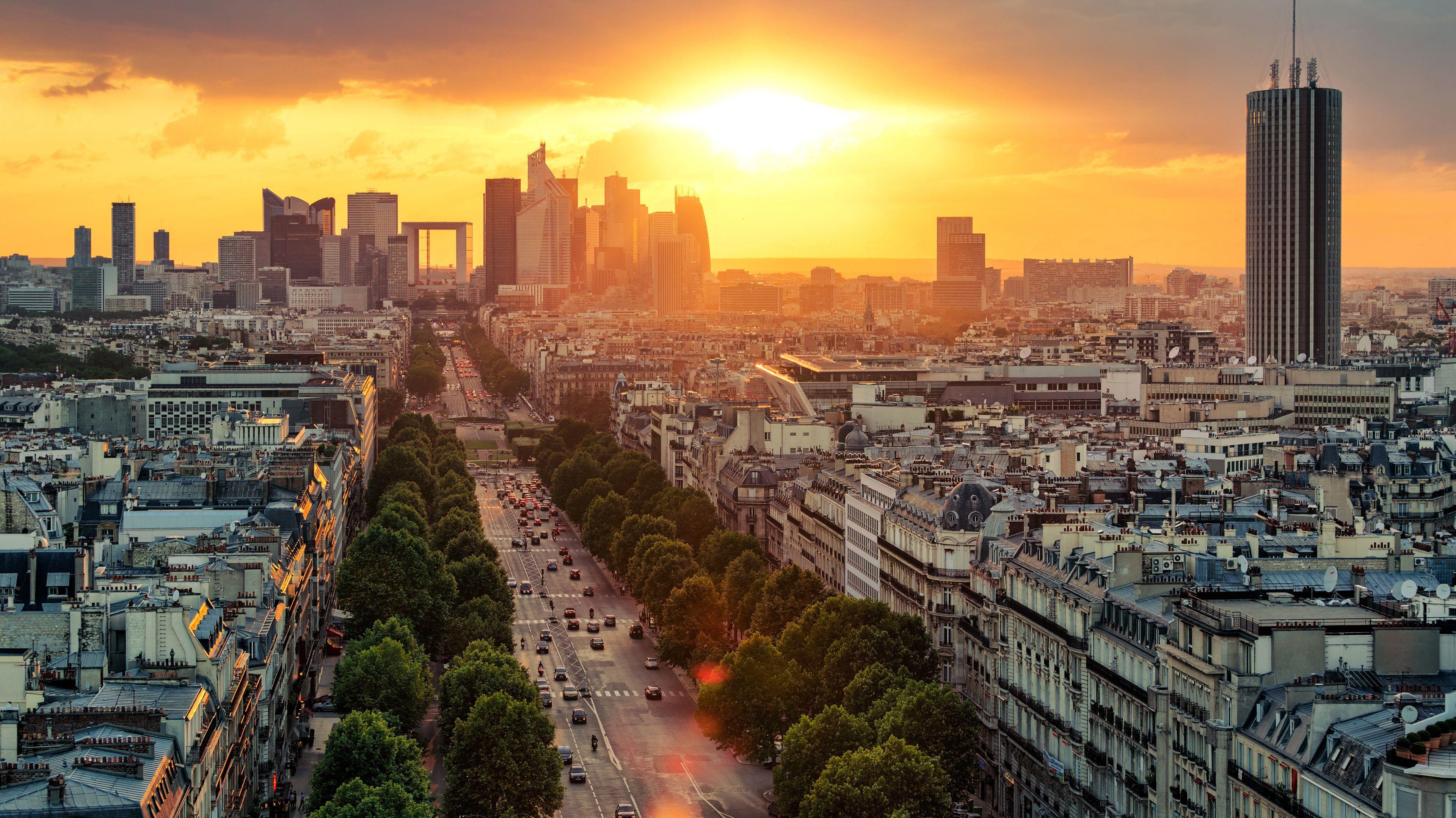 3840x2160 Wallpaper France, Paris, road, city, houses, buildings, sunrise 3840x2160 UHD 4K Picture, Image