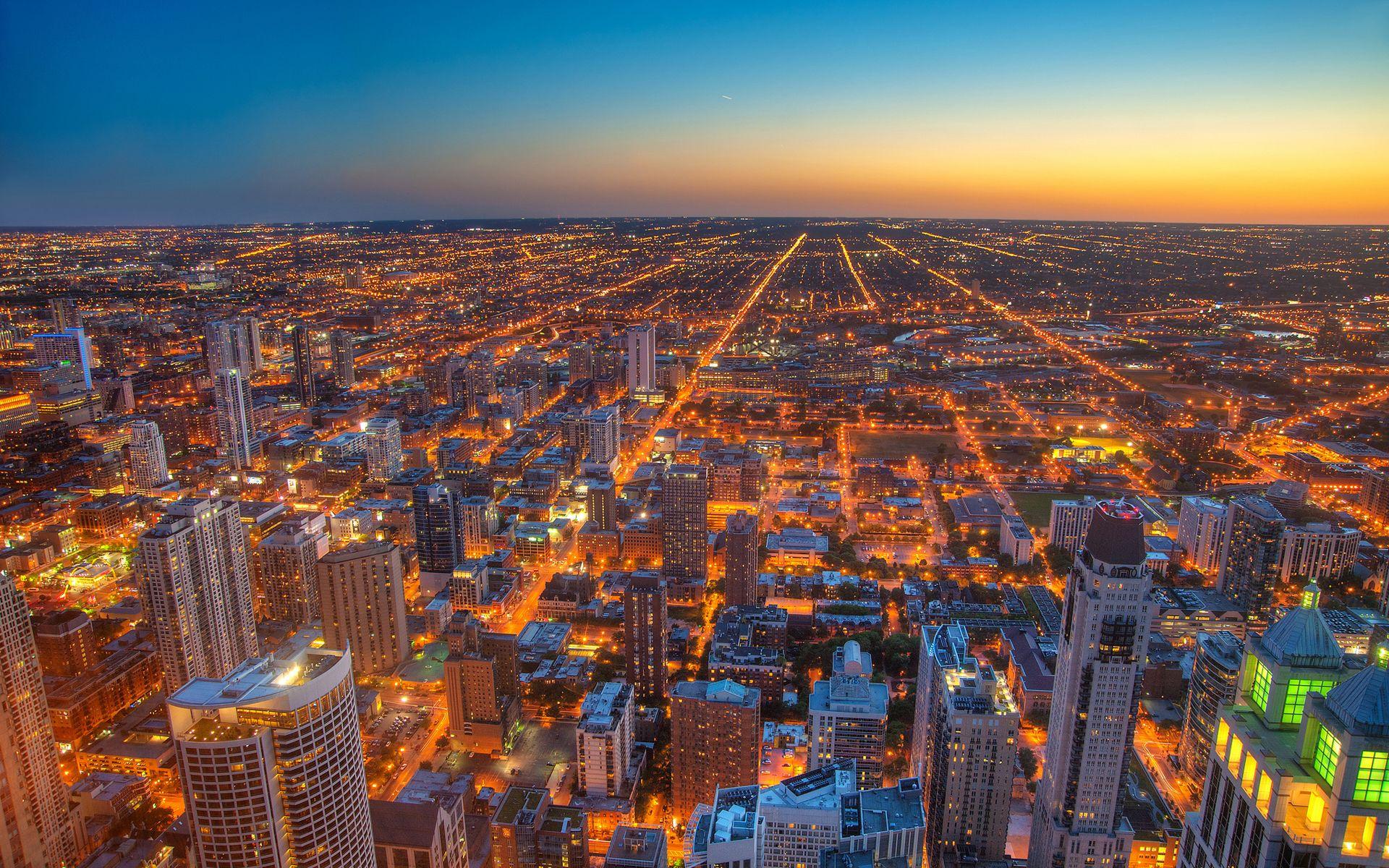 1920x1200 Chicago world cities architecture buildings skyscrapes hdr lights roads cityscape skyline sky sunset sunrise wallpaperx1200