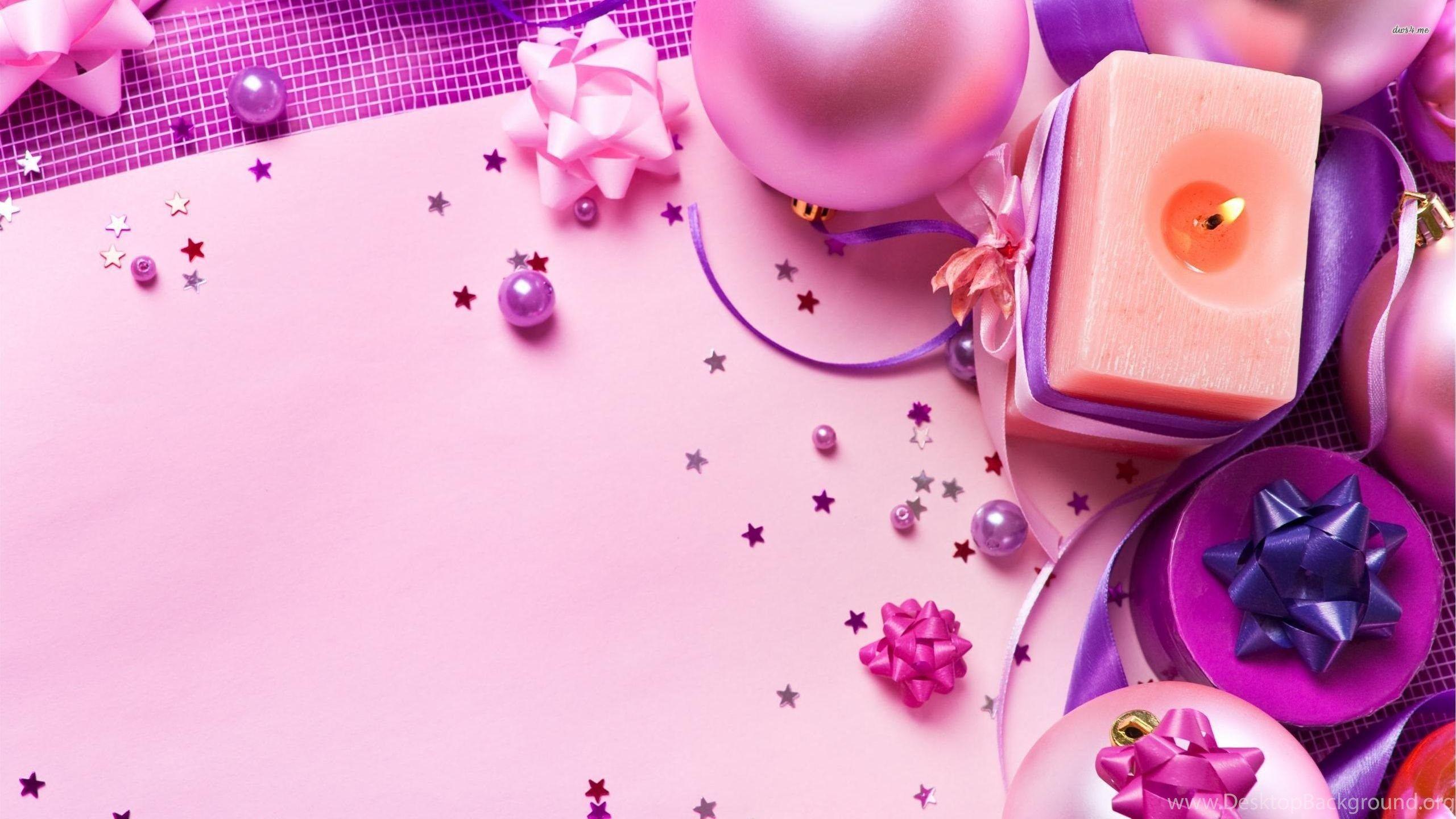 2560x1440 Pink Christmas Decorations Wallpaper Holiday Wallpaper Desktop Background