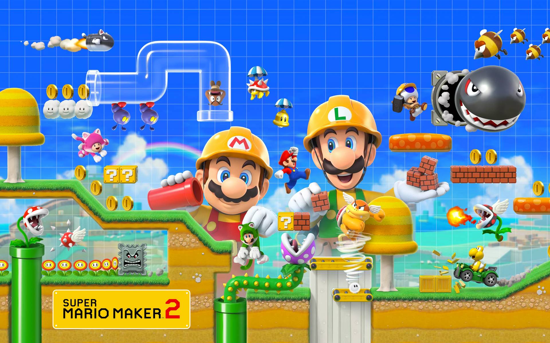 1920x1200 Super Mario Maker 2 Artwork Wallpaper. Cat with Monocle