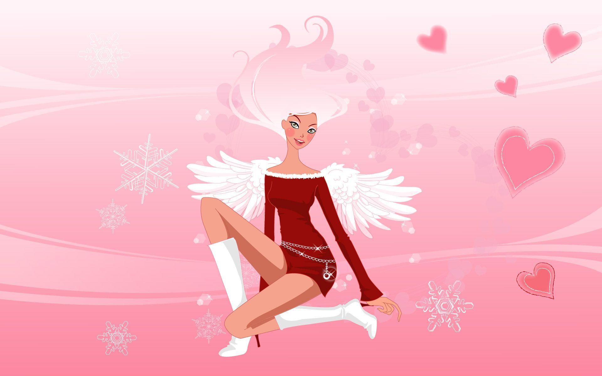 1920x1200 In White Long Wings and Red Suit, Christmas is Around the Corner, Background is Lovely Pink, Very Impressive
