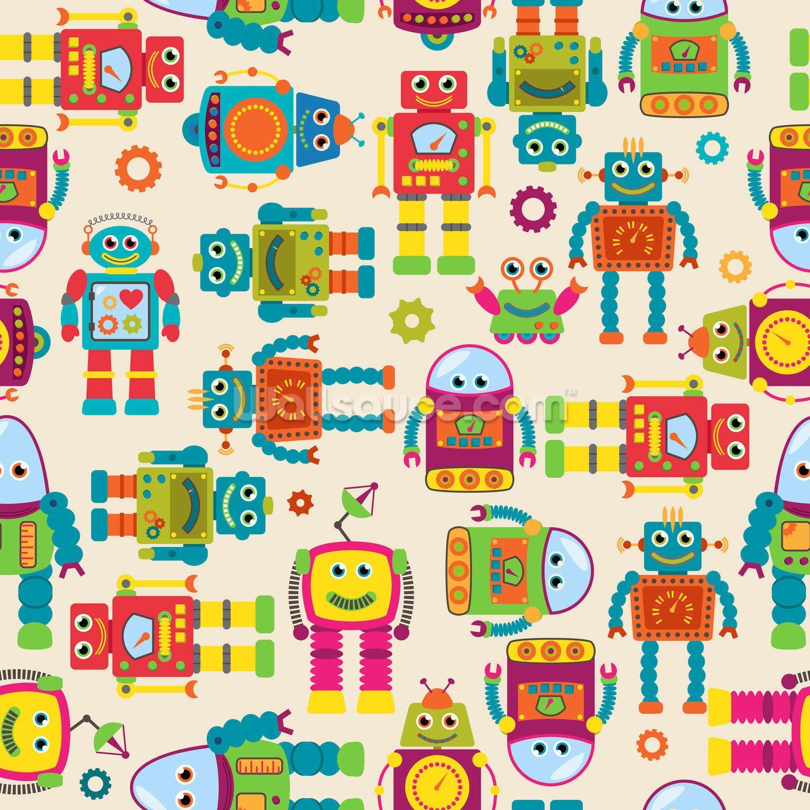 1600x1600 Cute Robots Wallpaper. Wallsauce US. Robot wallpaper, Vector background pattern, Background patterns