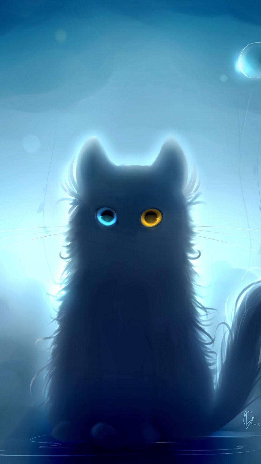 1080x1920 Art, heterochromia, black cat, fantasy, 1080x1920 wallpaper. Android phone wallpaper, Art, Cat wallpaper