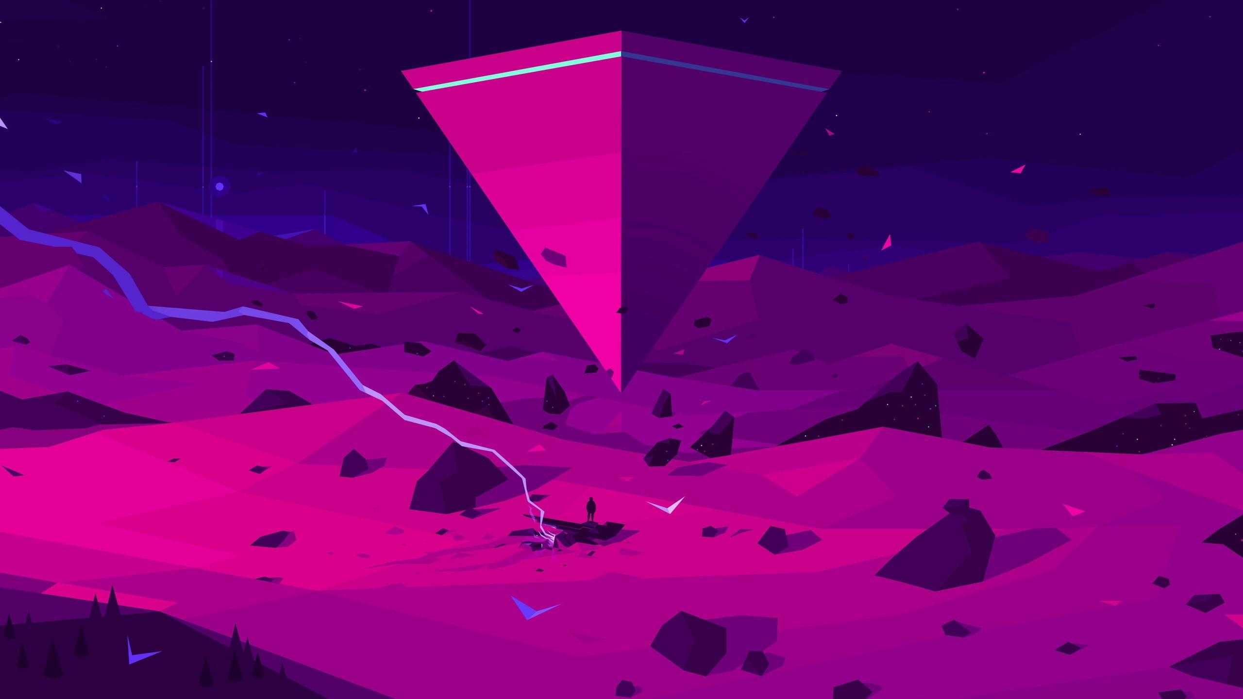 2560x1440 digital wallpaper, digital art, artwork, pink, purple, space, triangle • Wallpaper For You HD Wallpaper For Desktop & Mobile