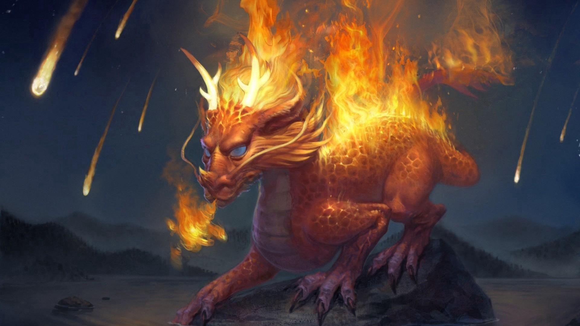 1920x1080 Download wallpaper 1920x1080 dragon, stone, water, fire full hd, hdtv, fhd, 1080p HD background