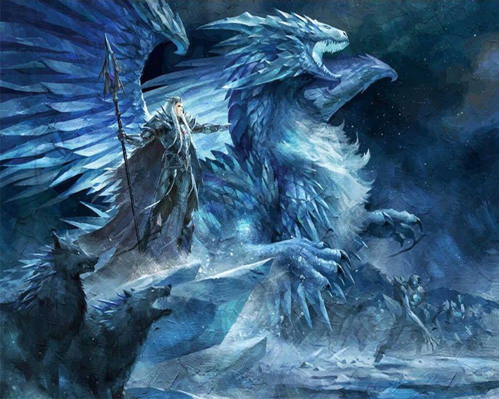 1000x800 Custom wallpaper Hand painted dragon Wolf mage background wall