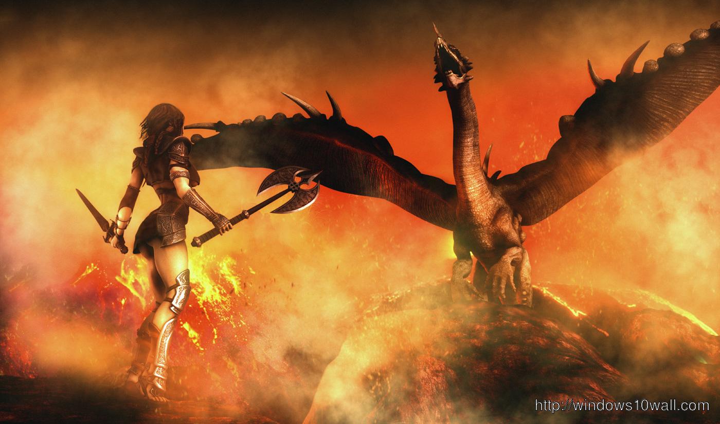 1400x825 Fire Dragon n Girl Background Picture
