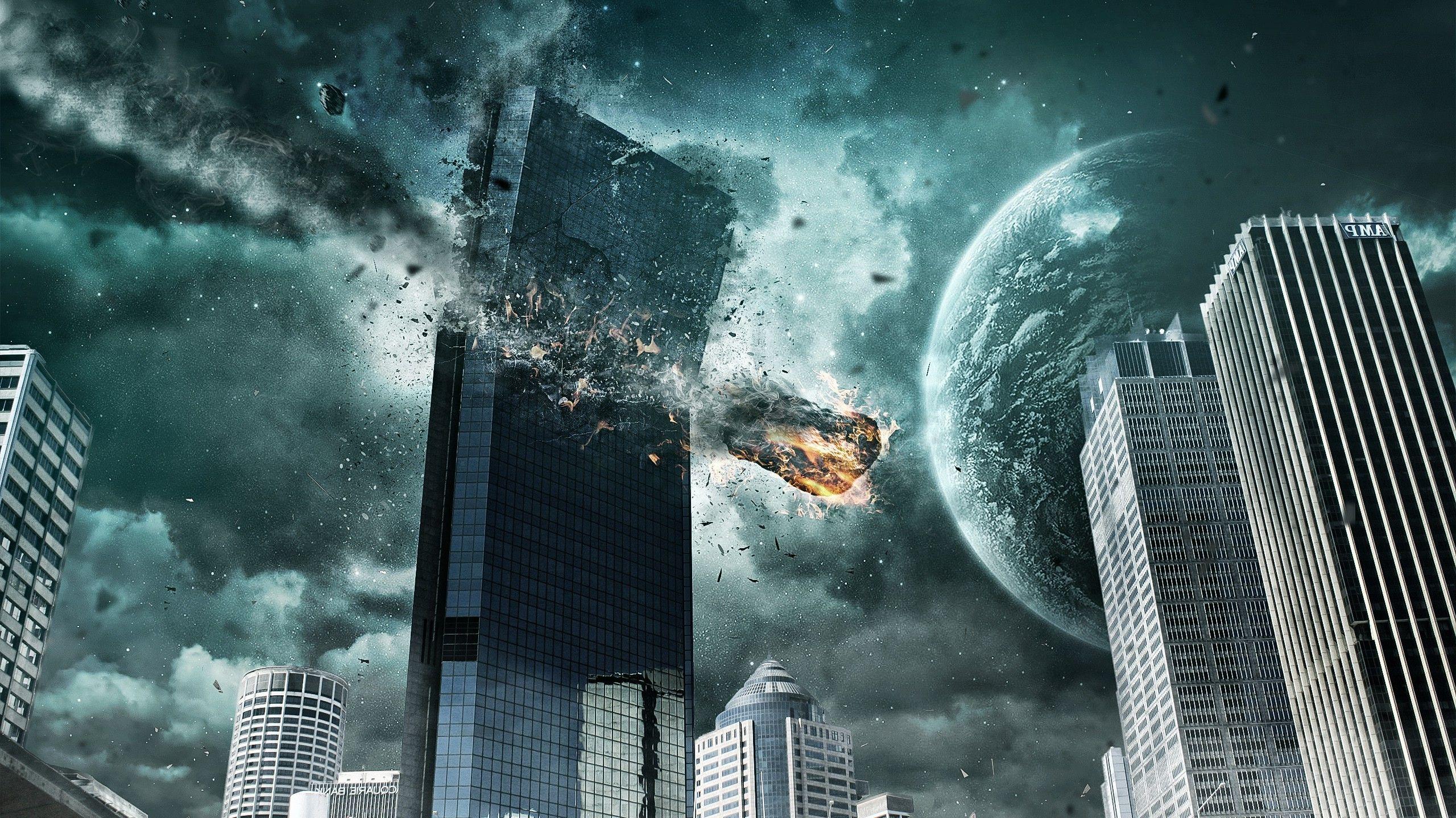 2560x1440 meteors, City, Planet, Sky, Building Wallpaper HD / Desktop and Mobile Background
