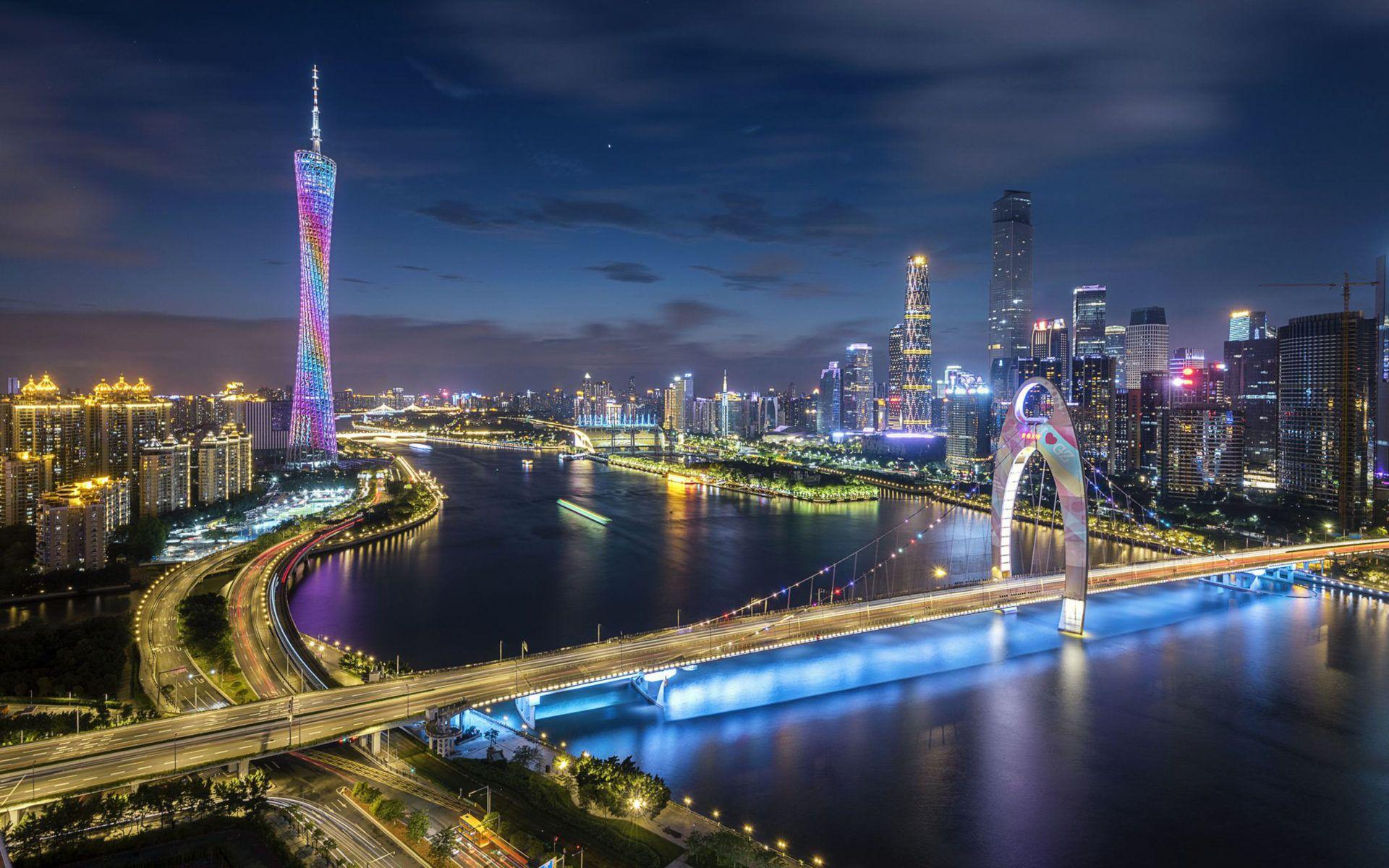 1920x1200 Guangzhou City Building In Guangdong Province China Night View 4k Ultra HD Tv Wallpaper For Desktop :