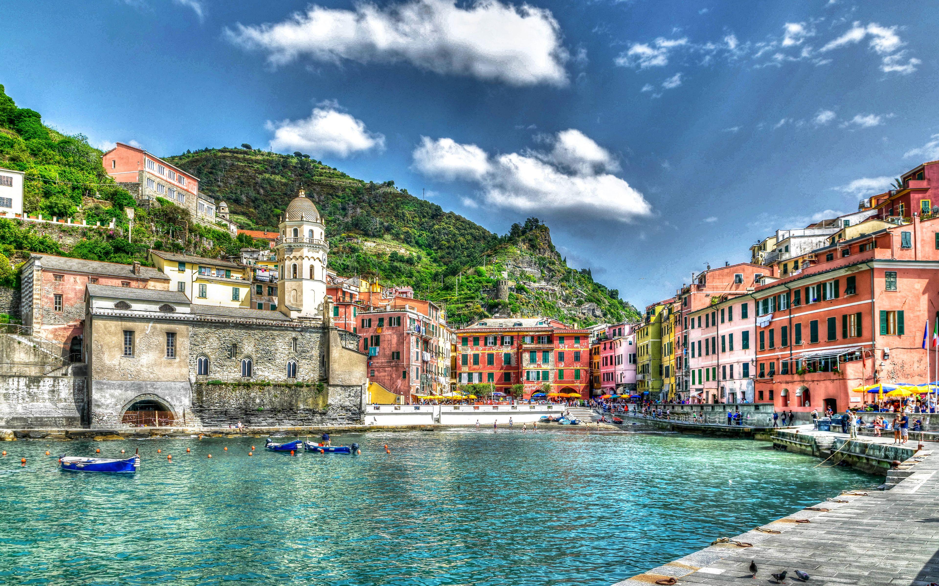 3840x2400 Download wallpaper Manarola, HDR, 4k, summer, harbor, Cinque Terre, Italy, Europe for desktop with resolution 3840x2400. High Quality HD picture wallpaper